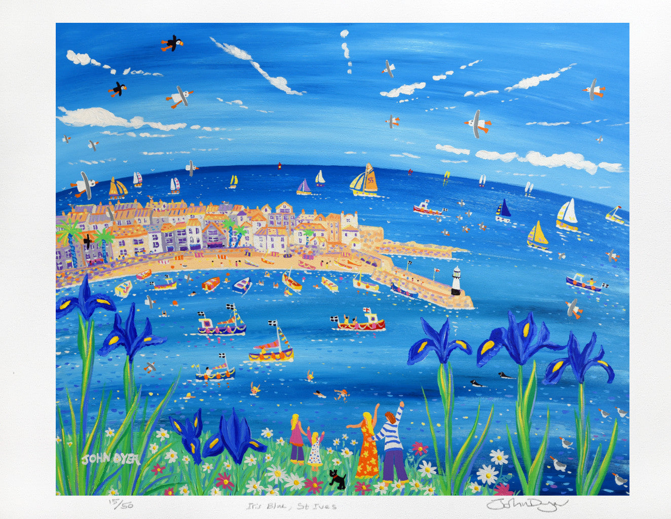 Signed Limited Edition Print by John Dyer. Iris Blue, St Ives.