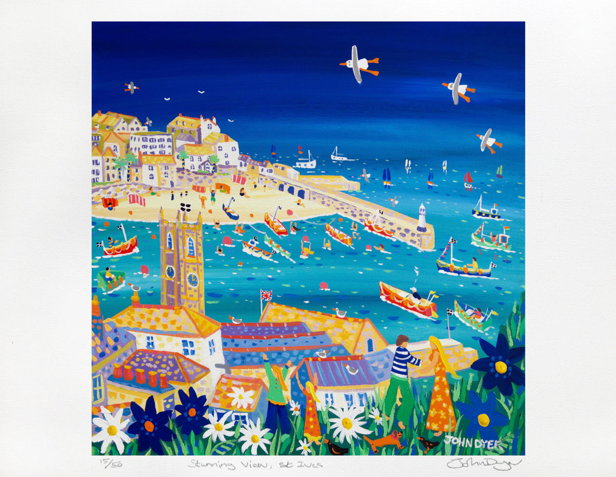 Limited Edition Print by Cornish Artist John Dyer. &#39;Stunning View, St Ives&#39;. Cornwall Art Gallery Print
