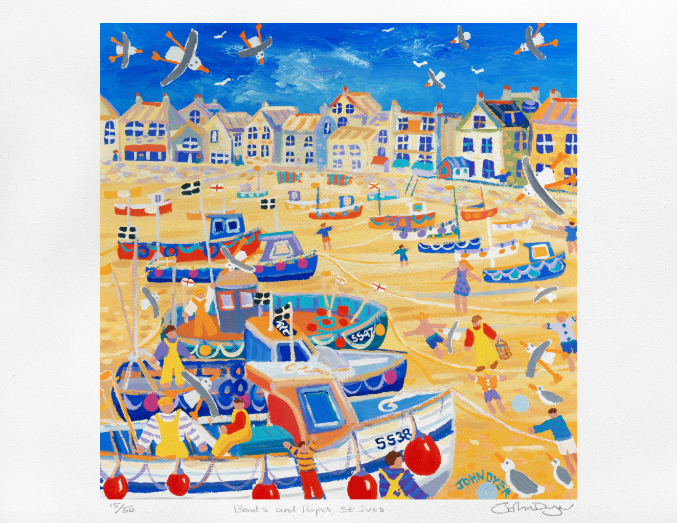 Signed Limited Edition Print by Cornish Artist John Dyer. 'Boats and Ropes St Ives'. Cornwall Art Gallery Print