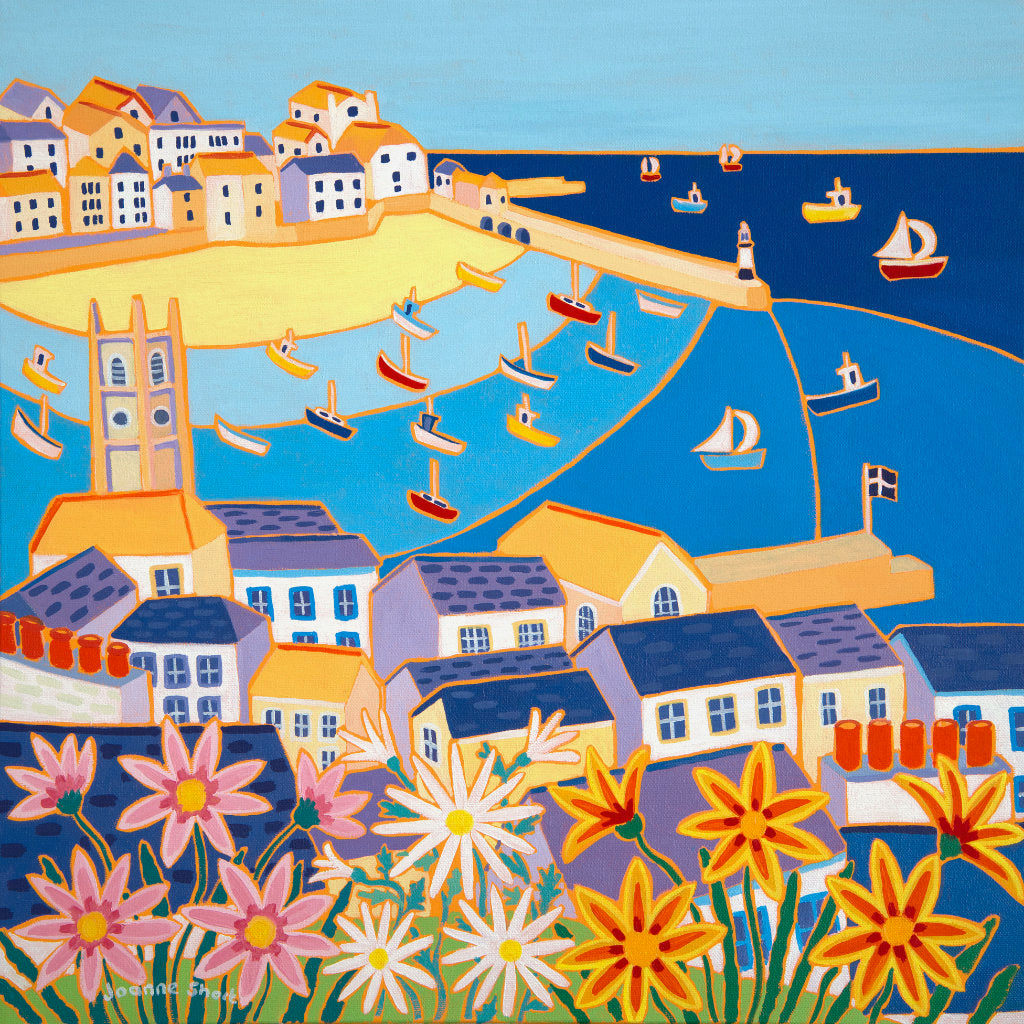 Original Painting by Joanne Short. Cornish Summer, St Ives.  18 x 18 inches, oil on canvas