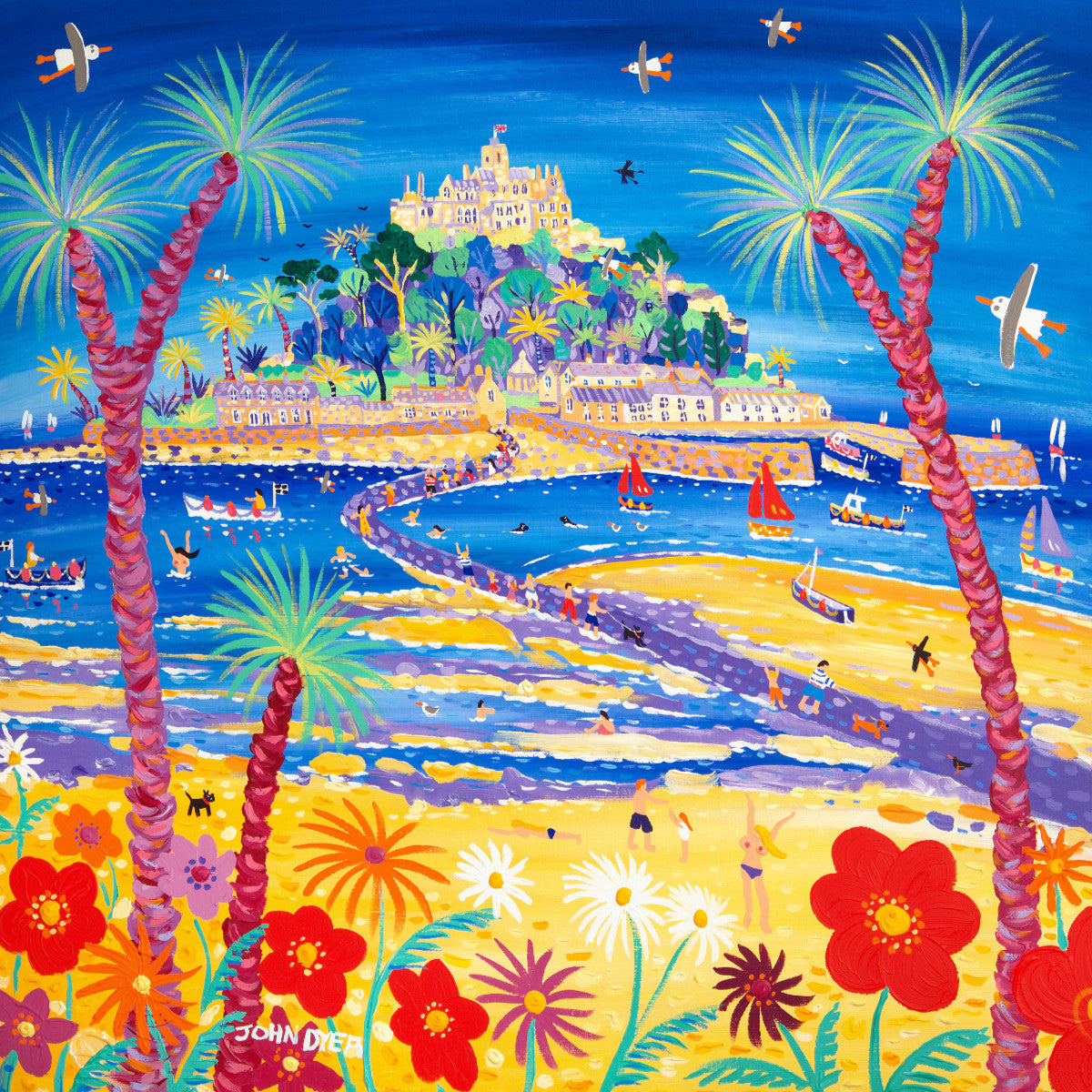 Signed Limited Edition Print by Cornish Artist John Dyer. &#39;Incoming Tide, St Michael&#39;s Mount&#39;. Cornwall Art Gallery Print