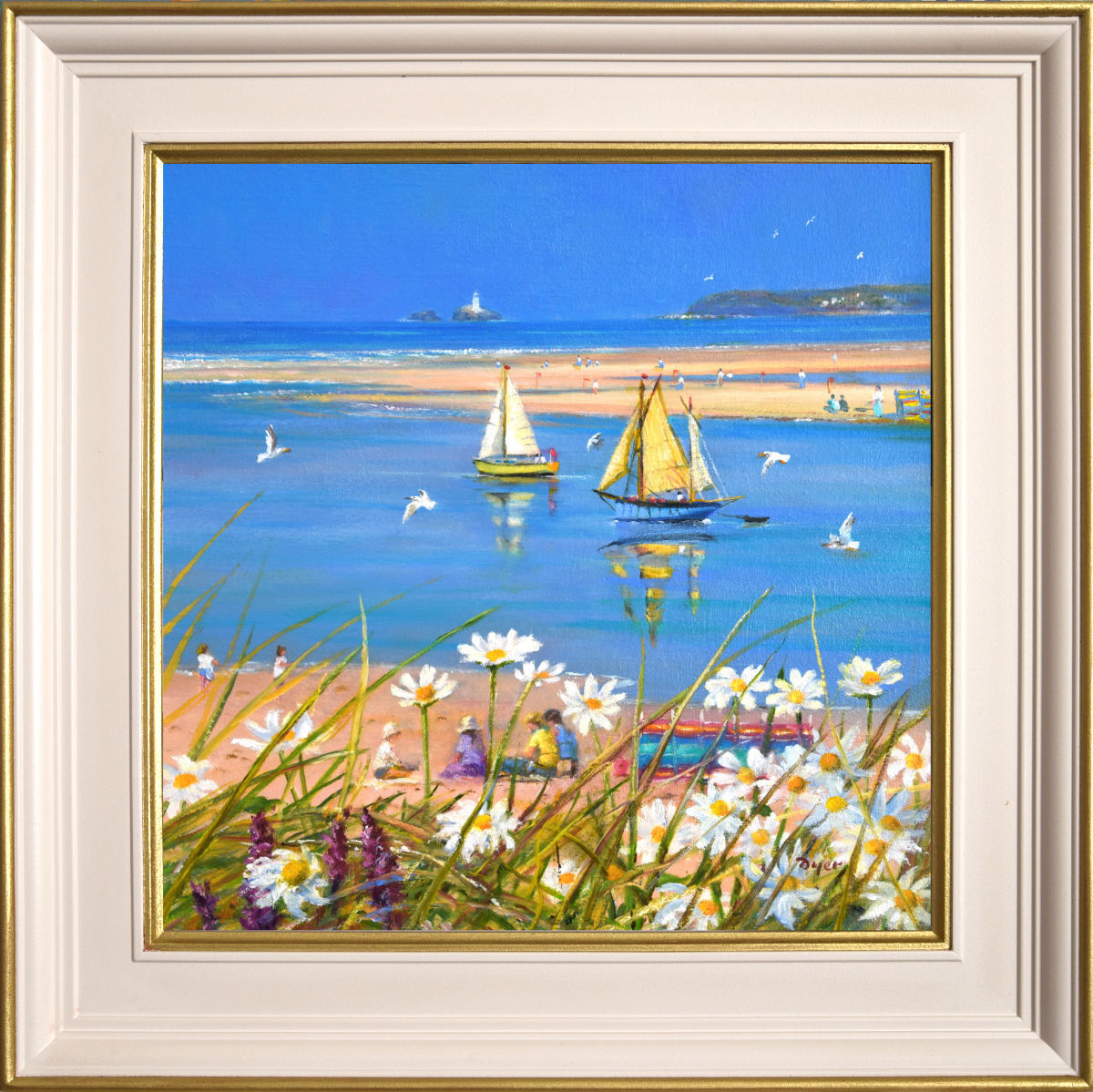 'Warmth of the Day, Hayle', 14x14 inches oil on canvas. Cornwall Painting by Cornish Artist Ted Dyer. Cornish Art from our Cornwall Art Gallery