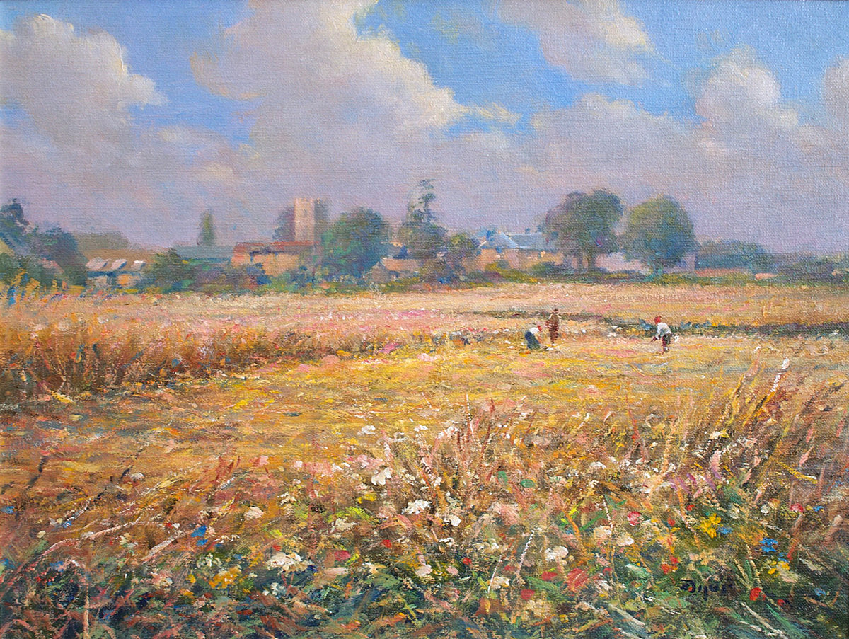 Original Oil Painting. Harvest Time, Somerset. By British Artist Ted Dyer.
