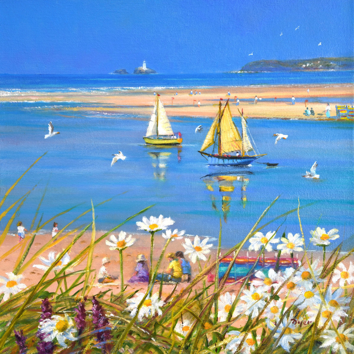 &#39;Warmth of the Day, Hayle&#39;, 14x14 inches oil on canvas. Cornwall Painting by Cornish Artist Ted Dyer. Cornish Art from our Cornwall Art Gallery