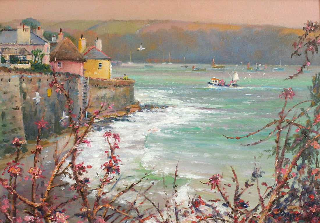 &#39;Springtime Colours, St Mawes&#39;, 10 x 14 inches original art oil on canvas. Paintings of Cornwall by Cornish Artist Ted Dyer from our Cornwall Art Gallery