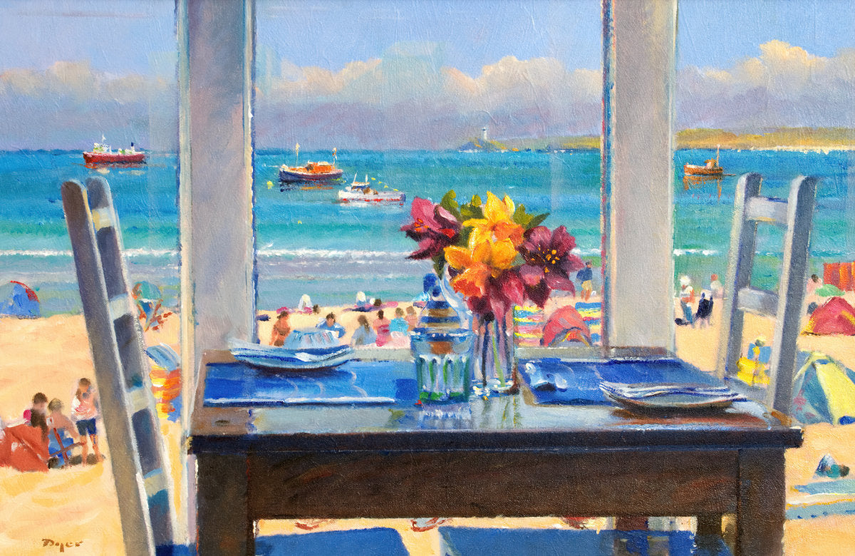 Ted Dyer Fine Art Print. Open Edition Cornish Art Print. &#39;Table for Two, St Ives&#39;. Cornwall Art Gallery