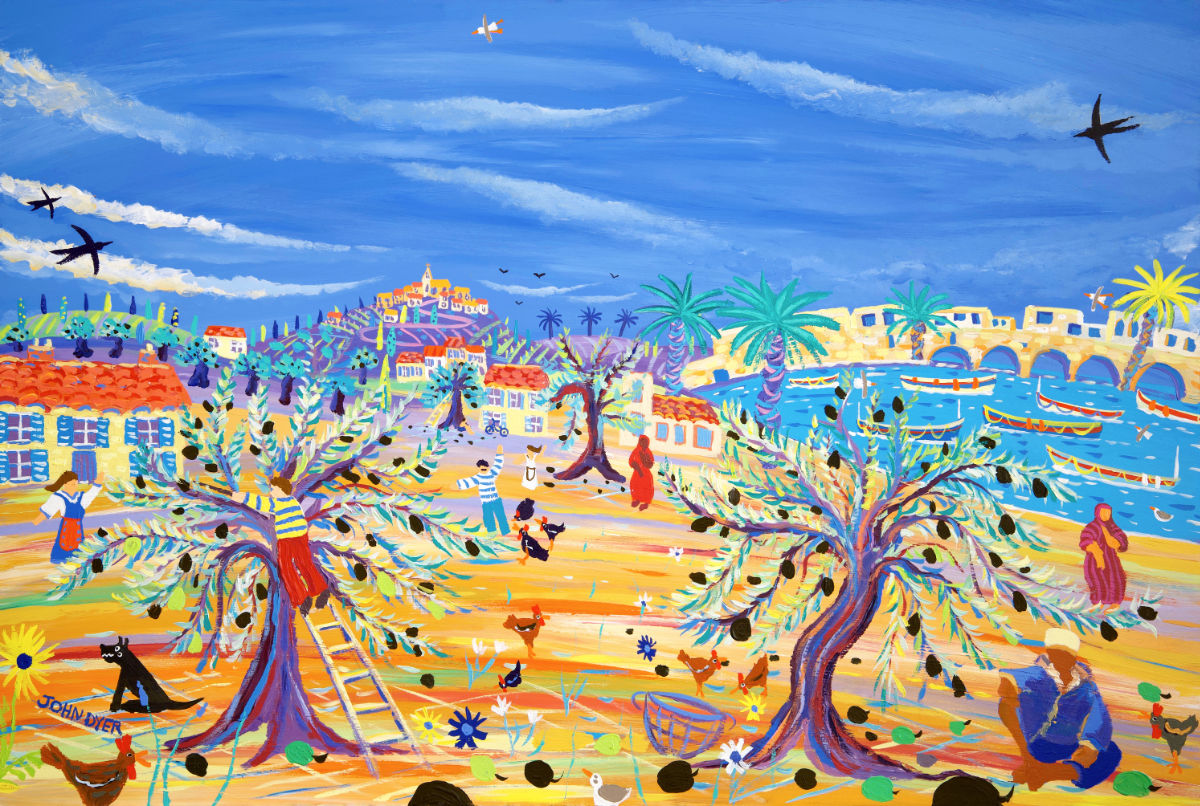 Original Painting by John Dyer. &#39;The Olive Route&#39;. Mediterranean Olive harvest Painting