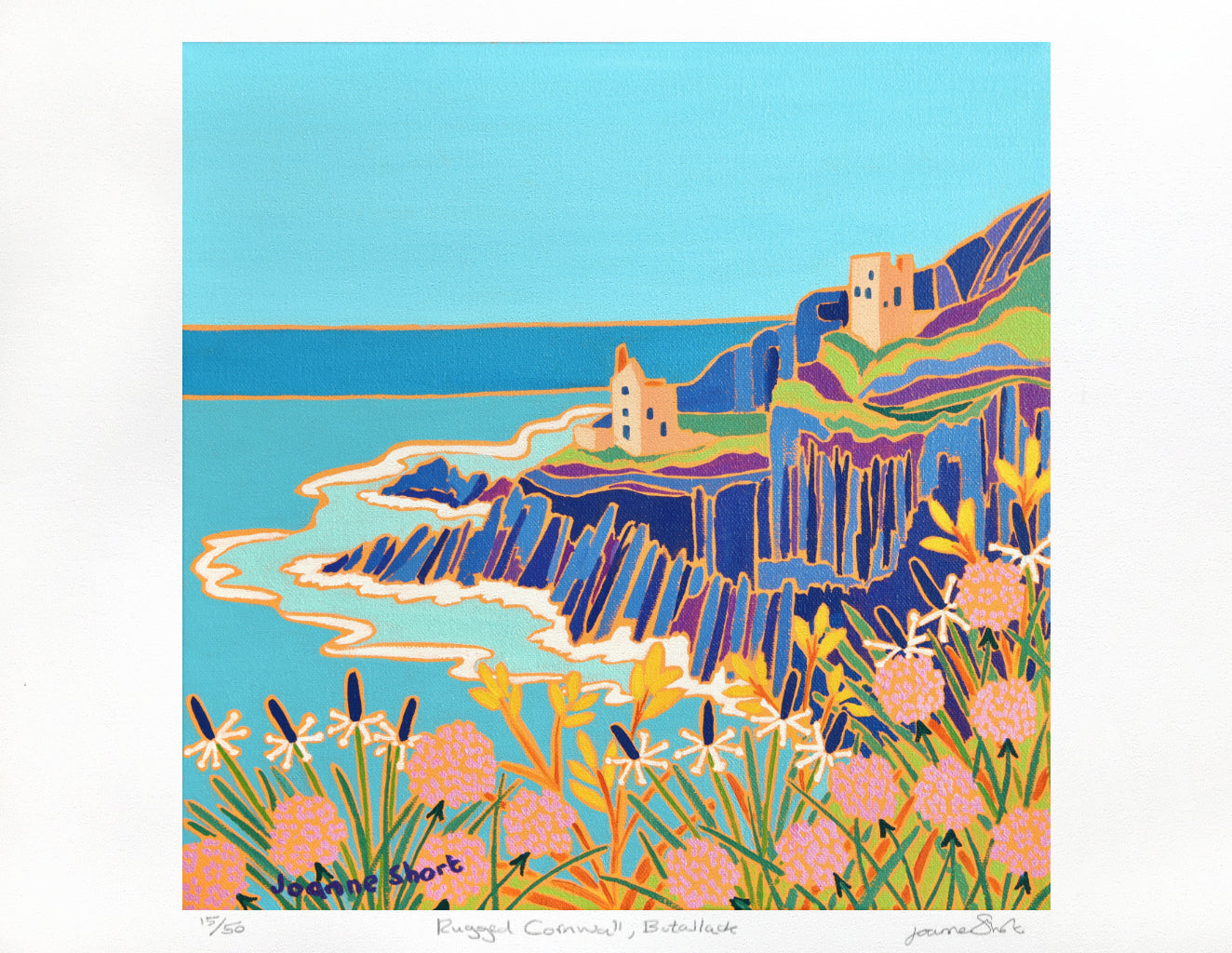 Signed Limited Edition Print by Cornish Artist Joanne Short. 'Rugged Cornwall, Botallack'. Cornwall Art Gallery Print