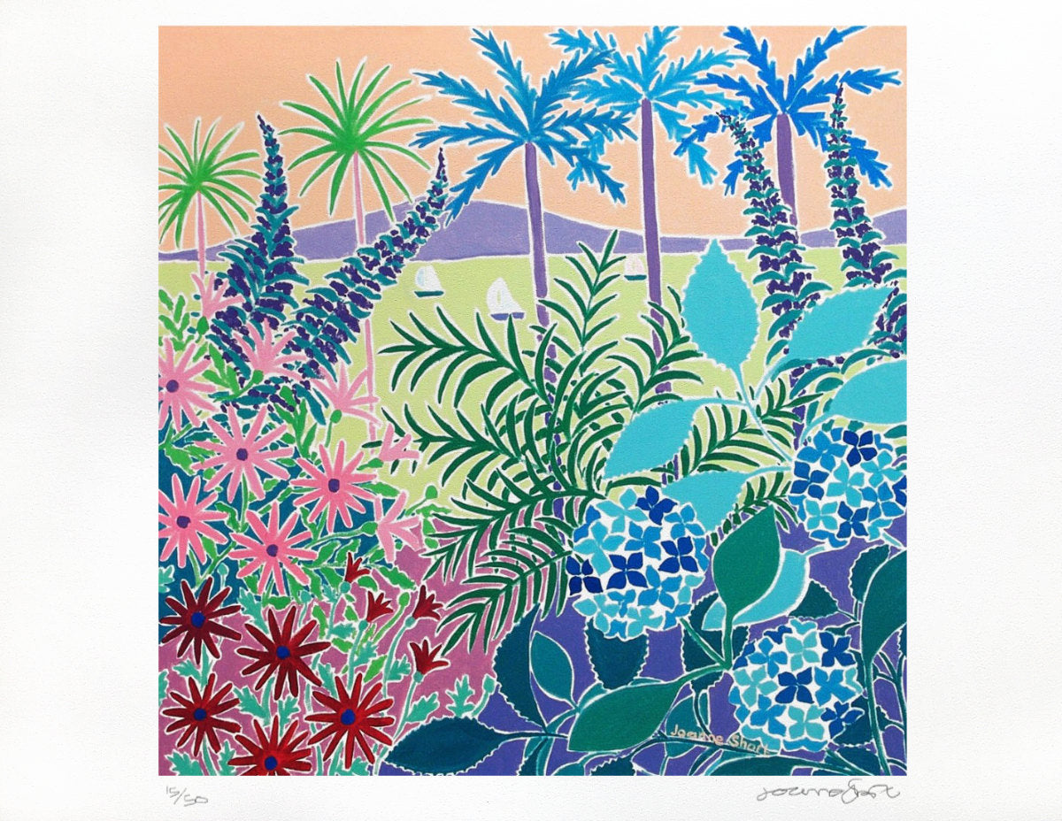 Signed Limited Edition Print. Tresco Abbey Gardens. 'Evening Light, Tresco'.  By Cornish Artist Joanne Short. Tresco Gallery Art Print