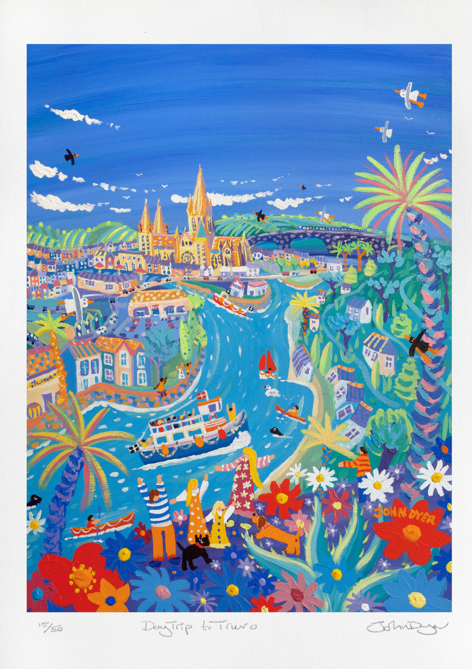 Signed Limited Edition Print by Cornish Artist John Dyer. &#39;Day trip to Truro&#39;. Cornwall Art Gallery Print