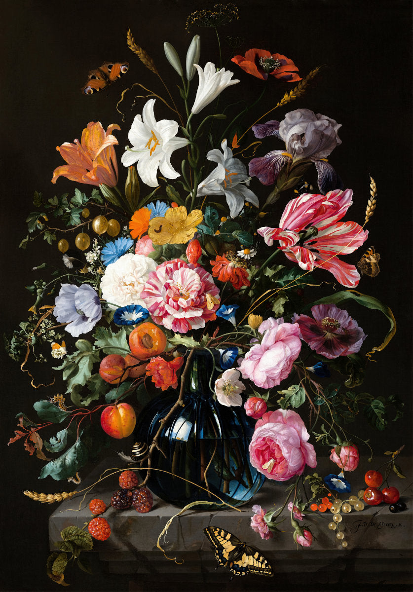 'Vase of Flowers' Still Life by Jan Davidsz de Heem. Open Edition Fine Art Print. Historic Art